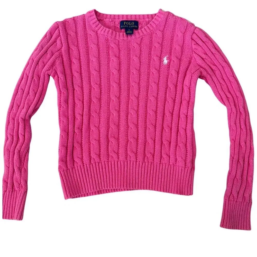Ralph Lauren Cable Knit Sweater Kids Size 6 Pink Preppy Old Money Classic